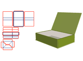 折叠式书型精品盒,半穿成型,皮壳三连板